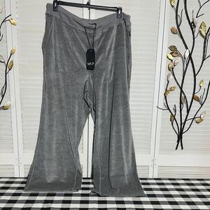 Gray Velour Wide-Leg Pants